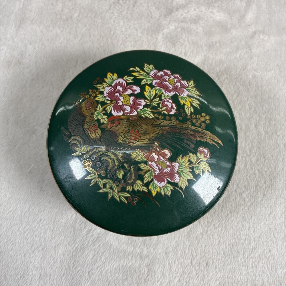 Vintage Asahi Sato Gordon Japanese Collection Green Floral Bird Trinket Dish